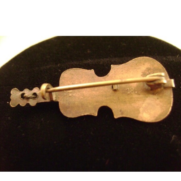 Fiddle or violin estate brooch Antique jewelry enamel instrument c clasp pin - Picture 2 of 13
